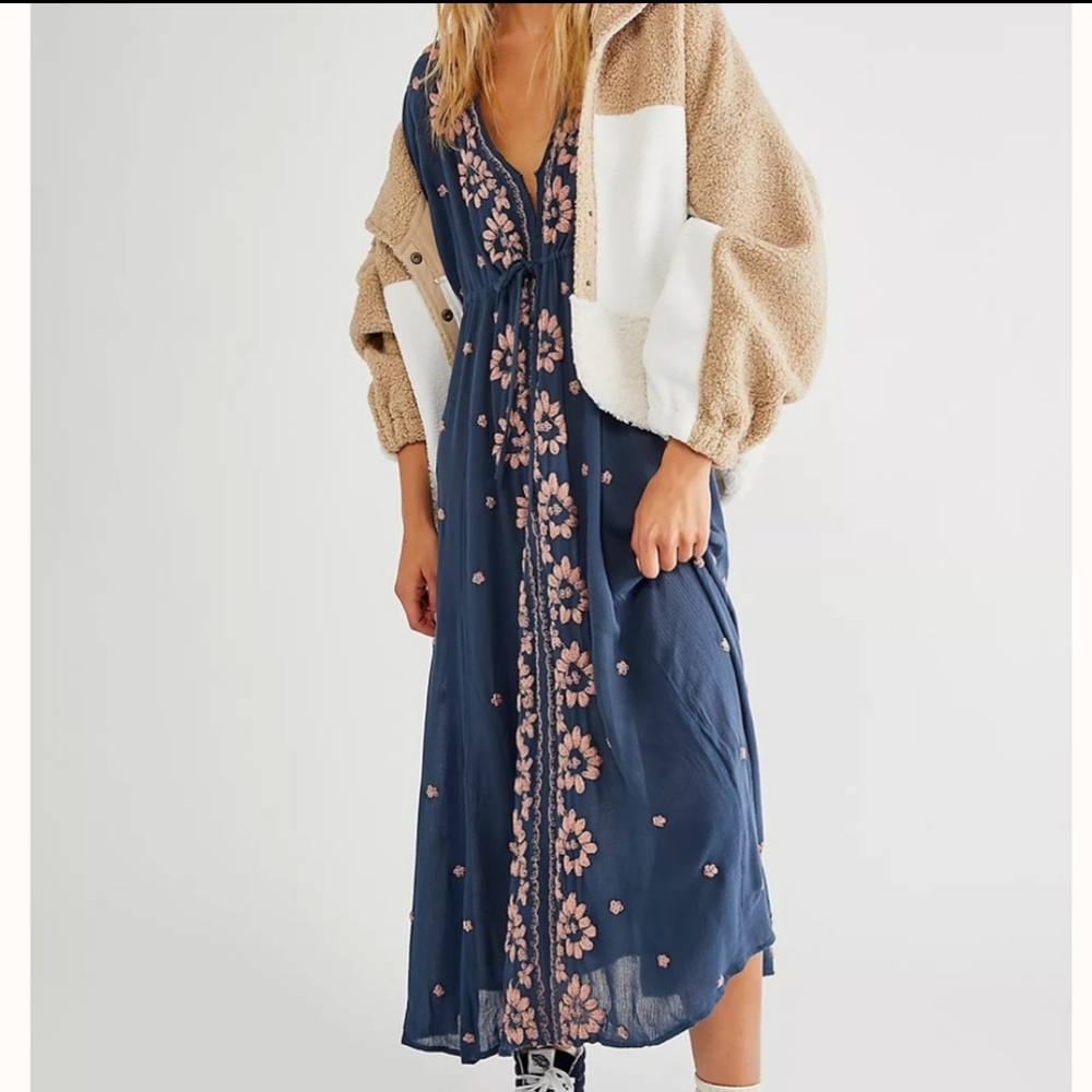 Free People Embroidered Fable Dusk Midi Dress